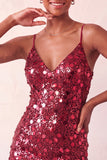 Sparkly Red Sequin Spaghetti Straps Tight Short Homecoming Dress