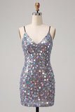 Sparkly Red Sequin Spaghetti Straps Tight Short Homecoming Dress