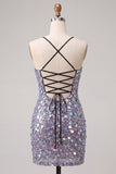Sparkly Red Sequin Spaghetti Straps Tight Short Homecoming Dress