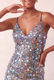 Sparkly Red Sequin Spaghetti Straps Tight Short Homecoming Dress