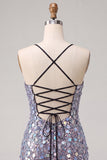 Sparkly Red Sequin Spaghetti Straps Tight Short Homecoming Dress