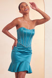 Purple Satin Beaded Ruffled Tight Short Corset Homecoming Dress