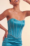 Purple Satin Beaded Ruffled Tight Short Corset Homecoming Dress