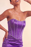 Purple Satin Beaded Ruffled Tight Short Corset Homecoming Dress
