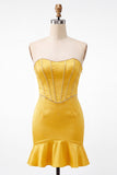 Purple Satin Beaded Ruffled Tight Short Corset Homecoming Dress