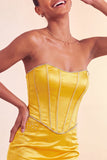 Purple Satin Beaded Ruffled Tight Short Corset Homecoming Dress