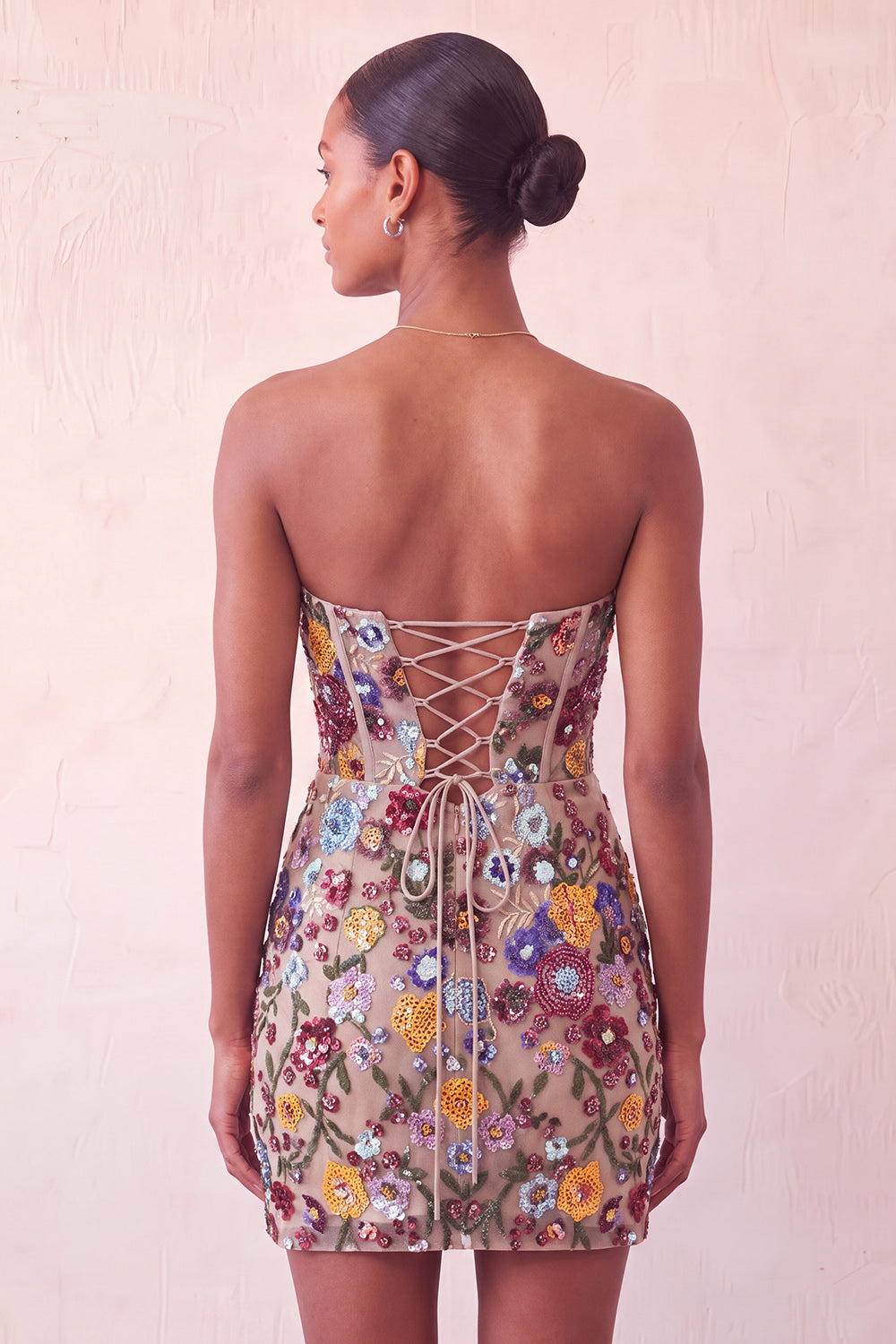 Sparkly Floral Pink Corset Sequin Tight Short Homecoming Dress