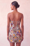 Sparkly Floral Pink Corset Sequin Tight Short Homecoming Dress