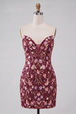 Sparkly Floral Pink Corset Sequin Tight Short Homecoming Dress