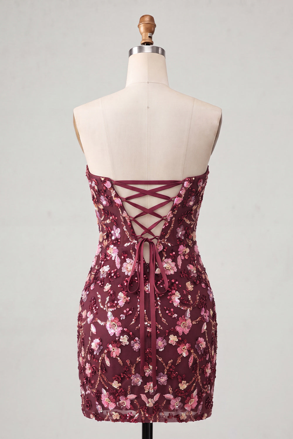Sparkly Floral Pink Corset Sequin Tight Short Homecoming Dress