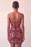Sparkly Floral Pink Corset Sequin Tight Short Homecoming Dress