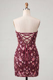 Sparkly Floral Pink Corset Sequin Tight Short Homecoming Dress