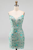 Sparkly Floral Pink Corset Sequin Tight Short Homecoming Dress
