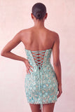 Sparkly Floral Pink Corset Sequin Tight Short Homecoming Dress