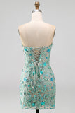 Sparkly Floral Pink Corset Sequin Tight Short Homecoming Dress