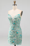 Sparkly Floral Pink Corset Sequin Tight Short Homecoming Dress