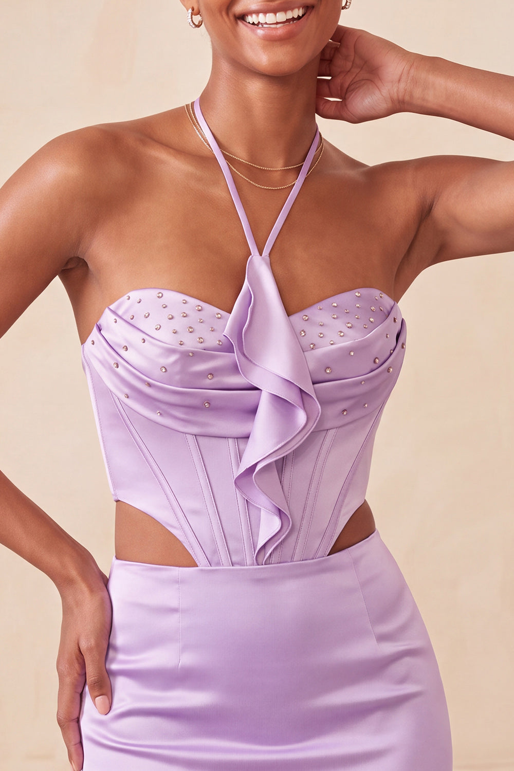 Light Purple Corset Beaded Ruffled Tight Short Homecoming Dress