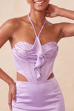 Light Purple Corset Beaded Ruffled Tight Short Homecoming Dress