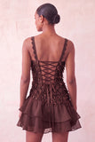 Light Yellow Appliqued Ruffled A-Line Short Homecoming Dress with Lace