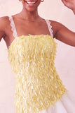 Light Yellow Appliqued Ruffled A-Line Short Homecoming Dress with Lace