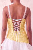 Light Yellow Appliqued Ruffled A-Line Short Homecoming Dress with Lace
