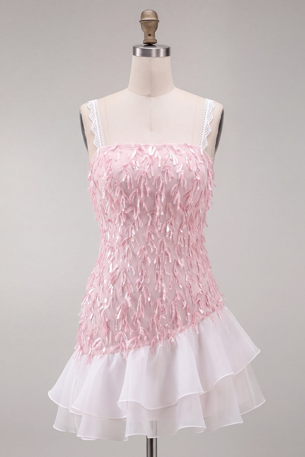 Light Yellow Appliqued Ruffled A-Line Short Homecoming Dress with Lace