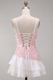 Light Yellow Appliqued Ruffled A-Line Short Homecoming Dress with Lace