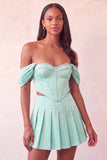 Mint Green Corset Ruched A-Line Short Homecoming Dress with Beading