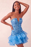 Sparkly Champagne Floral Sequin Ruffled Tight Short Homecoming Dress