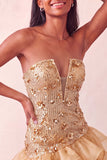 Sparkly Champagne Floral Sequin Ruffled Tight Short Homecoming Dress