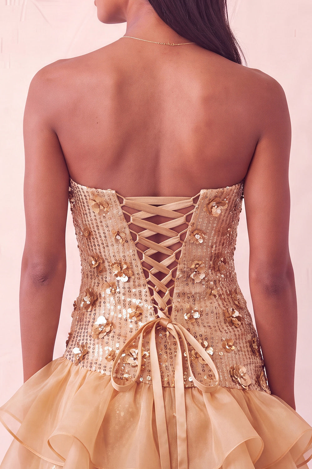 Sparkly Champagne Floral Sequin Ruffled Tight Short Homecoming Dress
