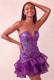 Sparkly Champagne Floral Sequin Ruffled Tight Short Homecoming Dress