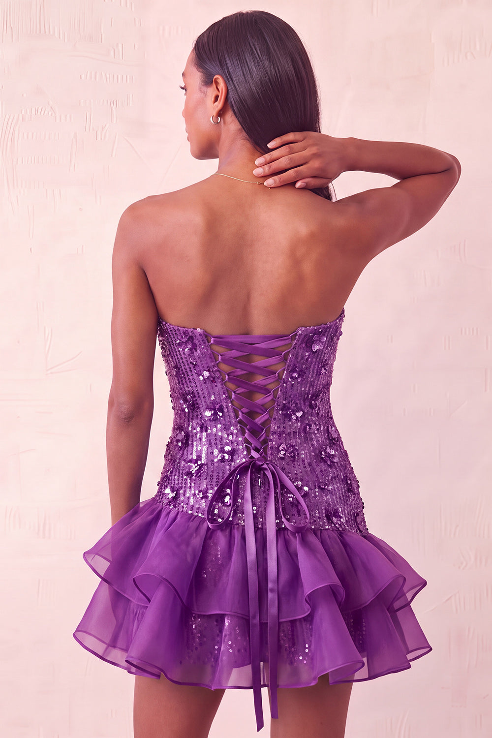 Sparkly Champagne Floral Sequin Ruffled Tight Short Homecoming Dress