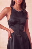 Green Corset Round Neck A-Line Cut Out Short Homecoming Dress