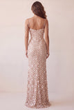 Sparkly Champagne Floral Sequin Mermaid Long Formal Dress with Slit