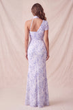 Floral Lilac Mermaid One Shoulder Long Formal Dress with Slit