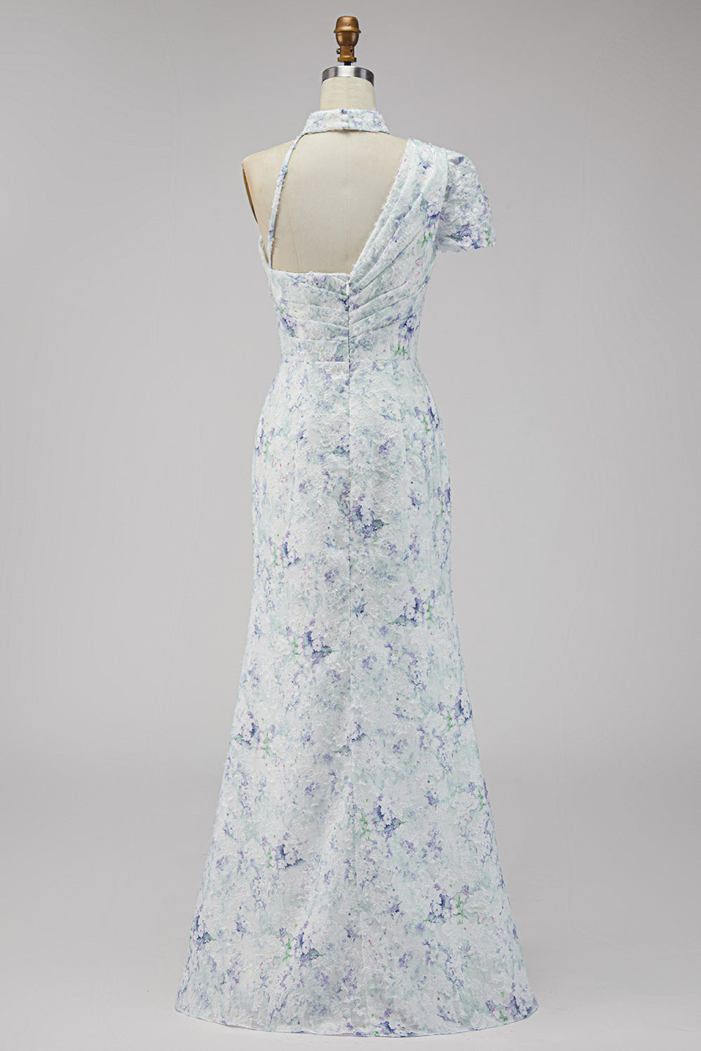 Floral Lilac Mermaid One Shoulder Long Formal Dress with Slit