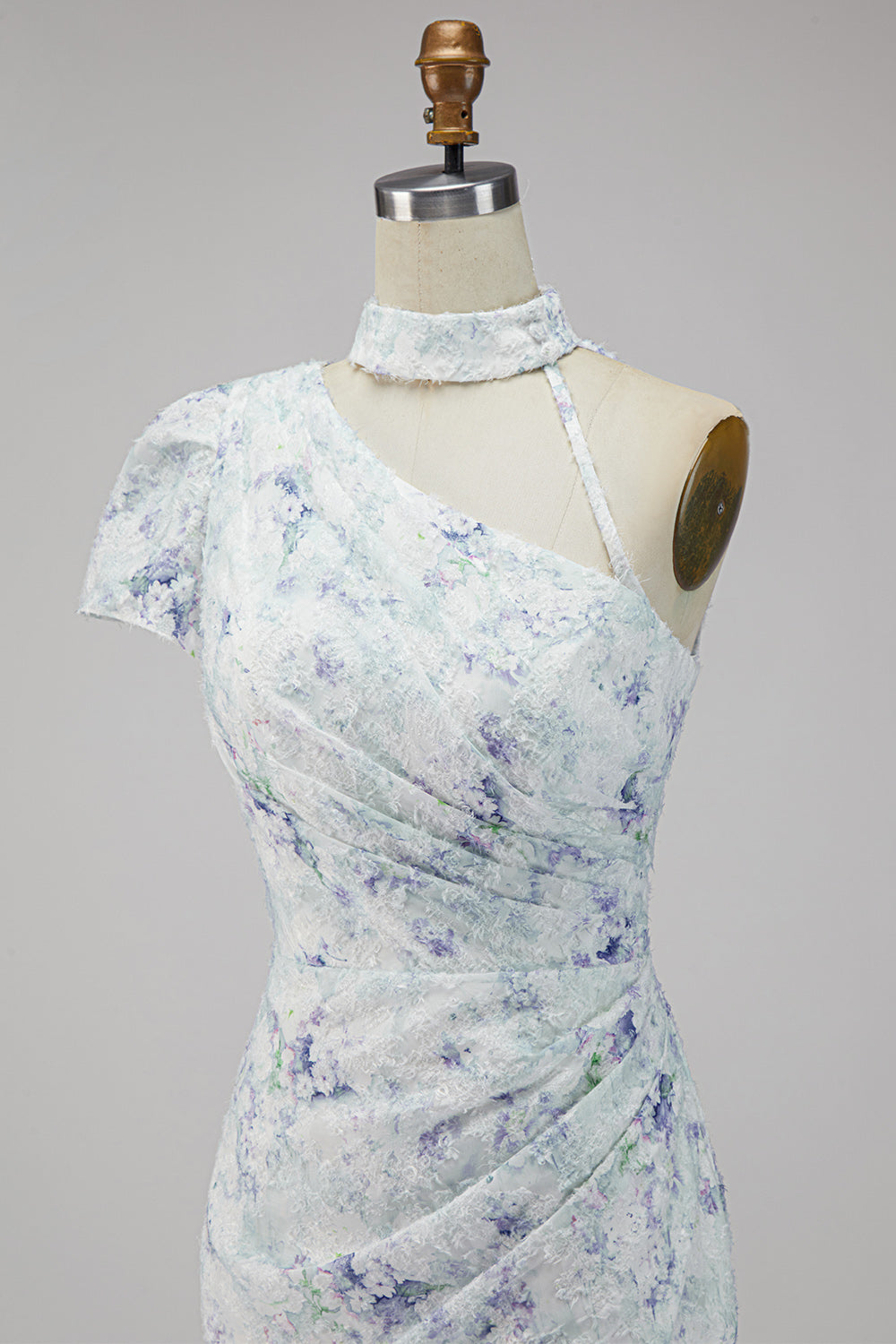Floral Lilac Mermaid One Shoulder Long Formal Dress with Slit