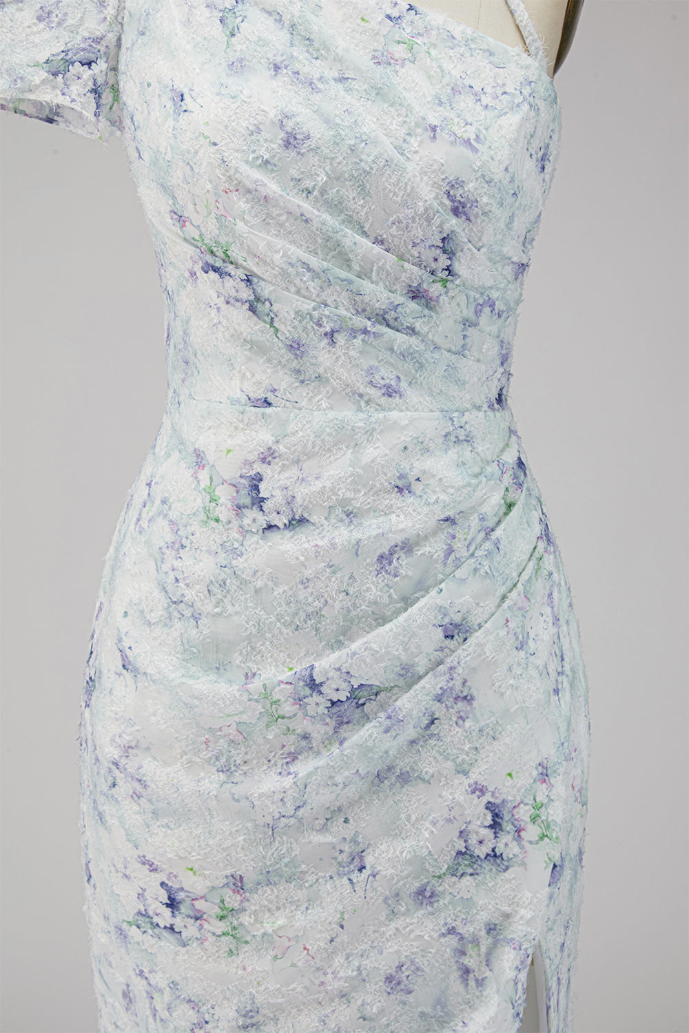 Floral Lilac Mermaid One Shoulder Long Formal Dress with Slit