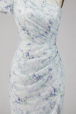 Floral Lilac Mermaid One Shoulder Long Formal Dress with Slit