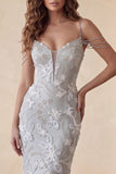 Floral Sparkly Light Grey Beaded Sheath Long Formal Dress