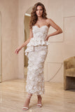 Apricot Sparkly Sequin Ruffled Long Formal Dress with Back Slit
