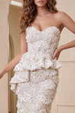Apricot Sparkly Sequin Ruffled Long Formal Dress with Back Slit