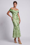 Sparkly Green Floral Long Mermaid Sequin Mother of the Bride Dress