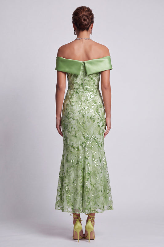 Sparkly Green Floral Long Mermaid Sequin Mother of the Bride Dress