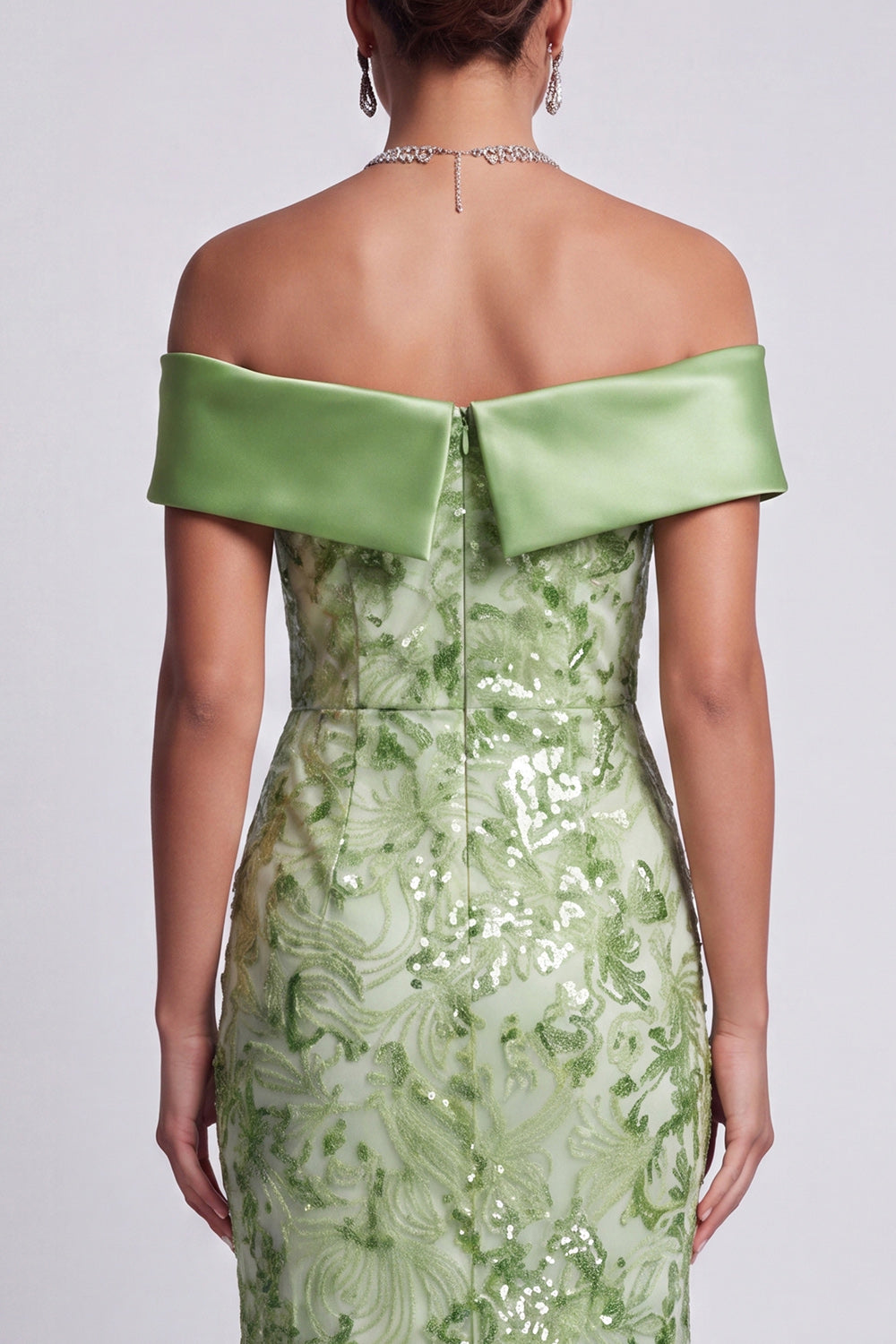 Sparkly Green Floral Long Mermaid Sequin Mother of the Bride Dress