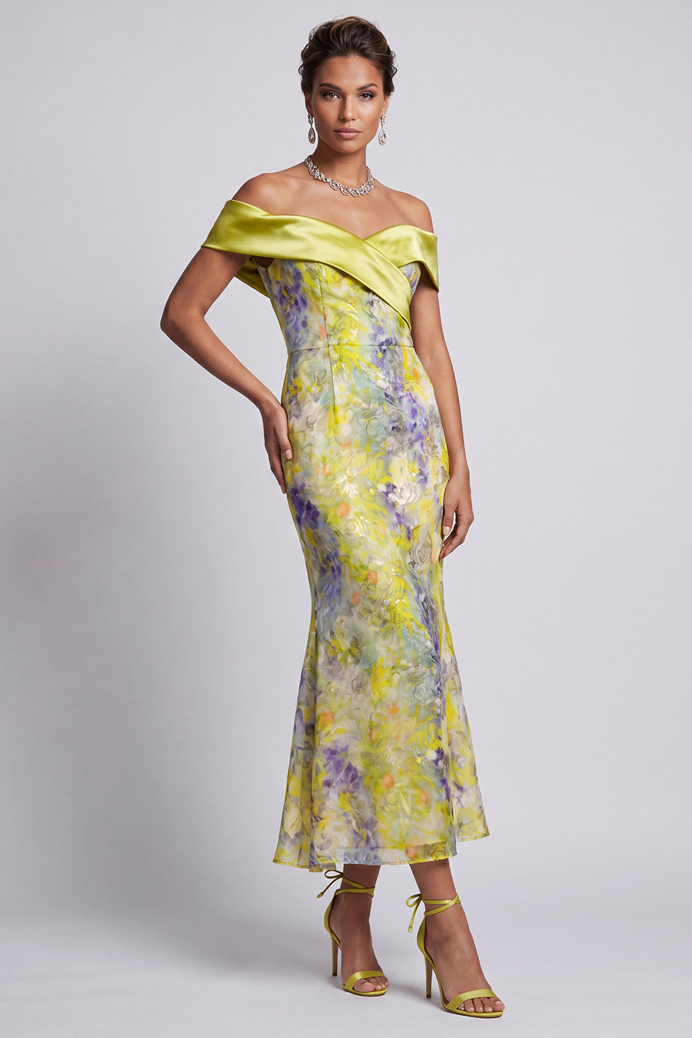 Sparkly Green Floral Long Mermaid Sequin Mother of the Bride Dress