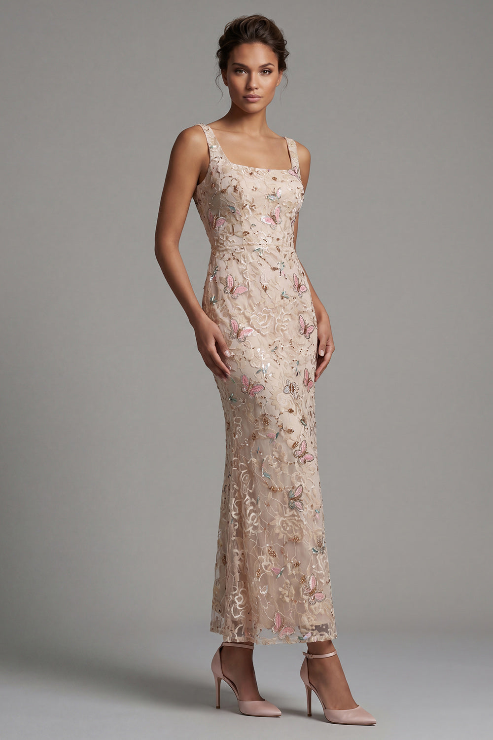 Floral Long Mermaid Sparkly Green Sequin Mother of the Bride Dress