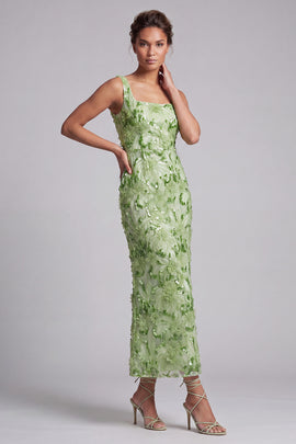 Floral Long Mermaid Sparkly Green Sequin Mother of the Bride Dress
