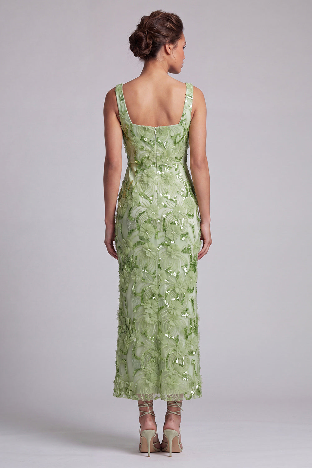 Floral Long Mermaid Sparkly Green Sequin Mother of the Bride Dress